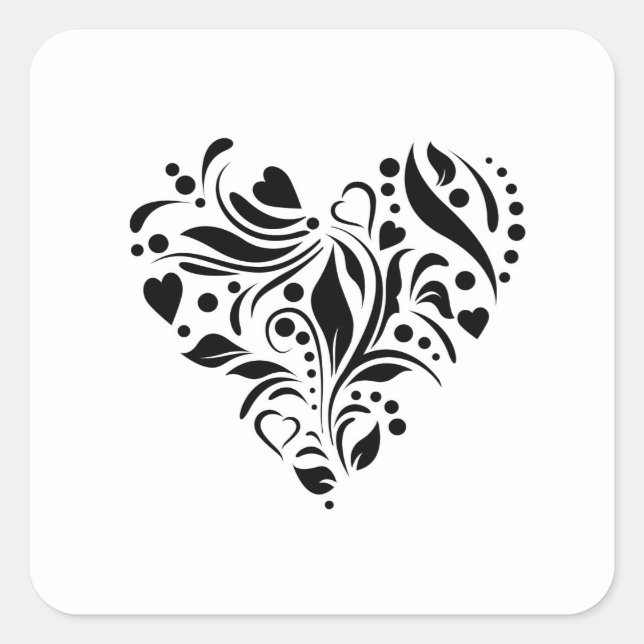 Minimalist Abstract Black & White Heart Design Square Sticker (Front)