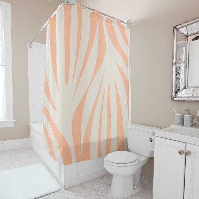 Minimalist Abstract Boho Peach Maldives Leaves Shower Curtain (In Situ)