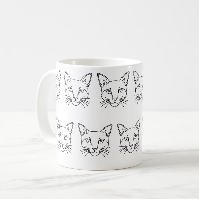 Minimalist Abstract Cat Line Art Coffee Mug (Front Left)
