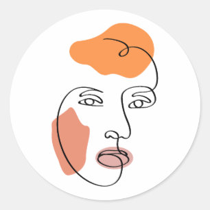 Minimalist Abstract Face Portrait Line Art Classic Round Sticker