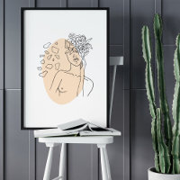 Minimalist Abstract Face Portrait Line Art Drawing