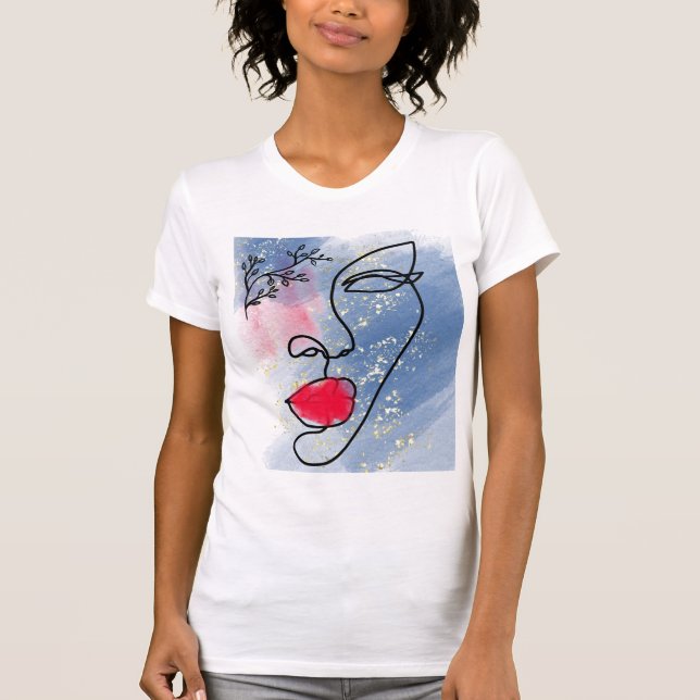 Minimalist Abstract Face Portrait Line Art Drawing T-Shirt (Front)