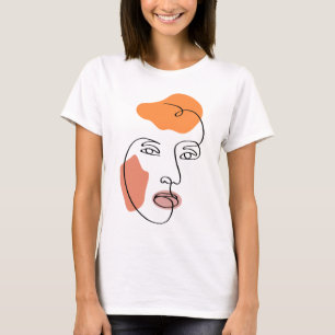 Minimalist Abstract Face Portrait Line Art T-Shirt