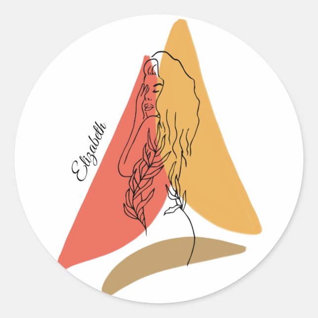 Minimalist Abstract Female Portrait Line Art Classic Round Sticker (Front)