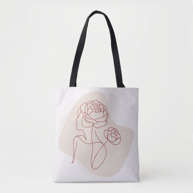 Minimalist Abstract Floral Line Art Tote Bag (Front)