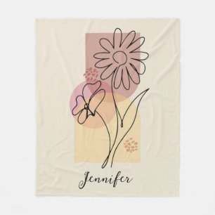 Minimalist abstract flower line art  fleece blanket