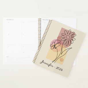 Minimalist abstract flower line art planner