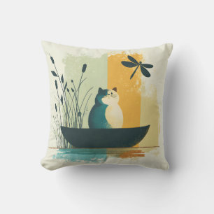 Minimalist Abstract Lake Chubby White Cat Canoe Cushion