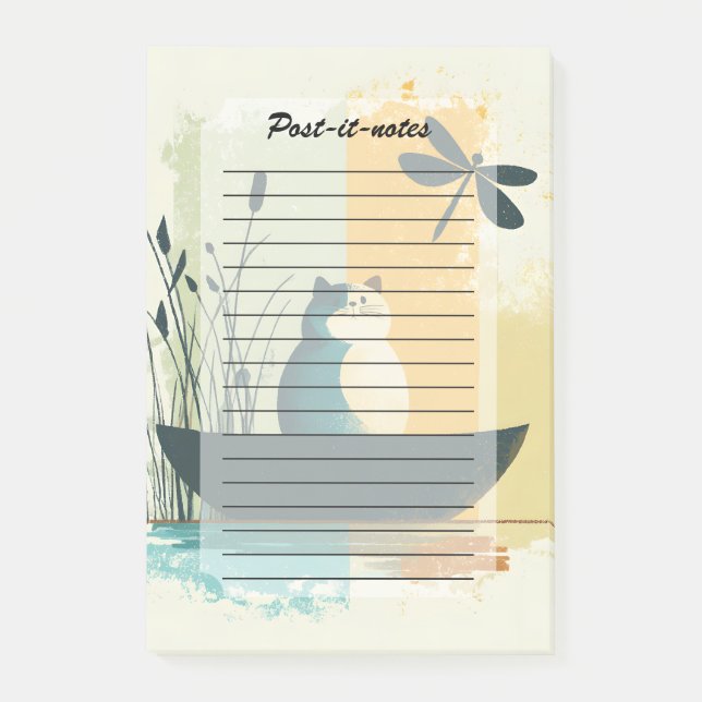 Minimalist Abstract Lake Chubby White Cat Canoe Post-it Notes (Front)