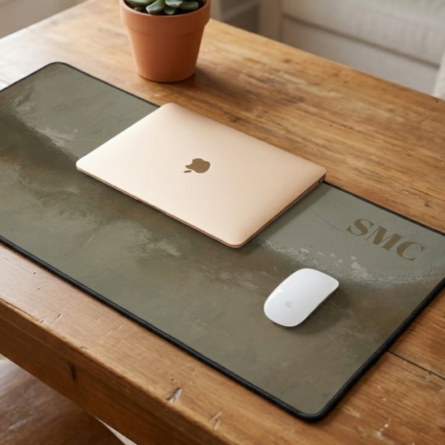 Minimalist Abstract Landscape Monogram Desk Mat (An earthy abstract landscape desk mat with a monogram for an office refresh or a stylish gift.)