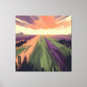 Minimalist Abstract Landscape with Orange Sunset Canvas Print