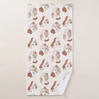 Minimalist Abstract Line art Women Faces Pattern Bath Towel
