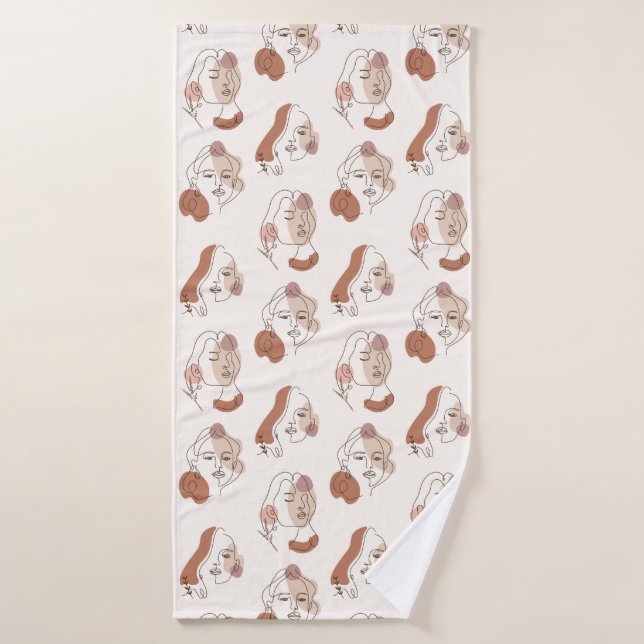 Minimalist Abstract Line art Women Faces Pattern Bath Towel (Bath Towel)