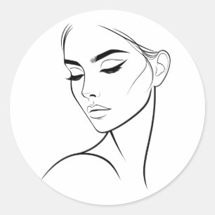 Minimalist Abstract Line Feminine Aesthetic Face 3 Classic Round Sticker