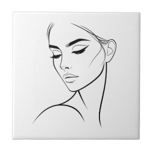 Minimalist Abstract Line Feminine Aesthetic Face 3 Tile