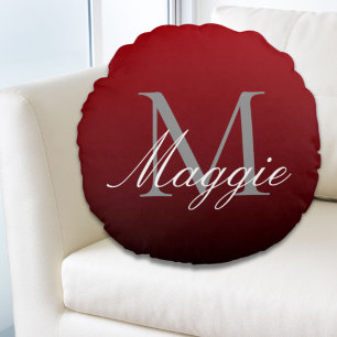minimalist abstract marsala red burgundy maroon round cushion