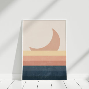 Minimalist Abstract Moon and Ocean  Poster