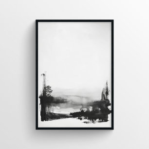Minimalist Abstract Painting in Black and White Poster