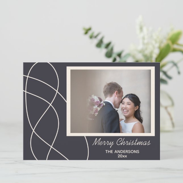 Minimalist Abstract Photo Background Personalized Holiday Card (Standing Front)