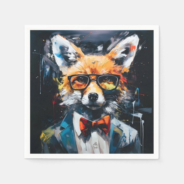 Minimalist Abstract Suited Fox Napkin (Front)