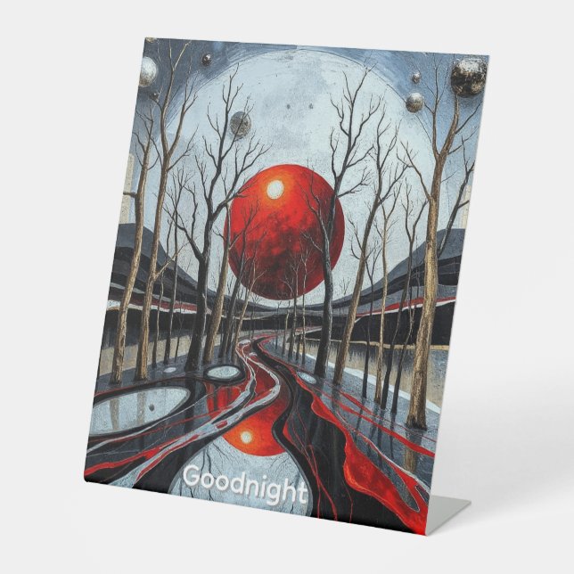 Minimalist Abstract Sunset Landscape art Pedestal Sign (Front)