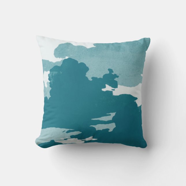 Minimalist Abstract Watercolor Clouds | Teal Cushion (Front)