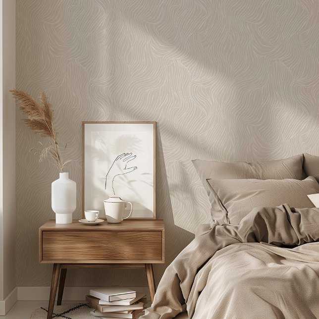 Minimalist Abstract Waves Beige & White Wallpaper (Creator Uploaded)