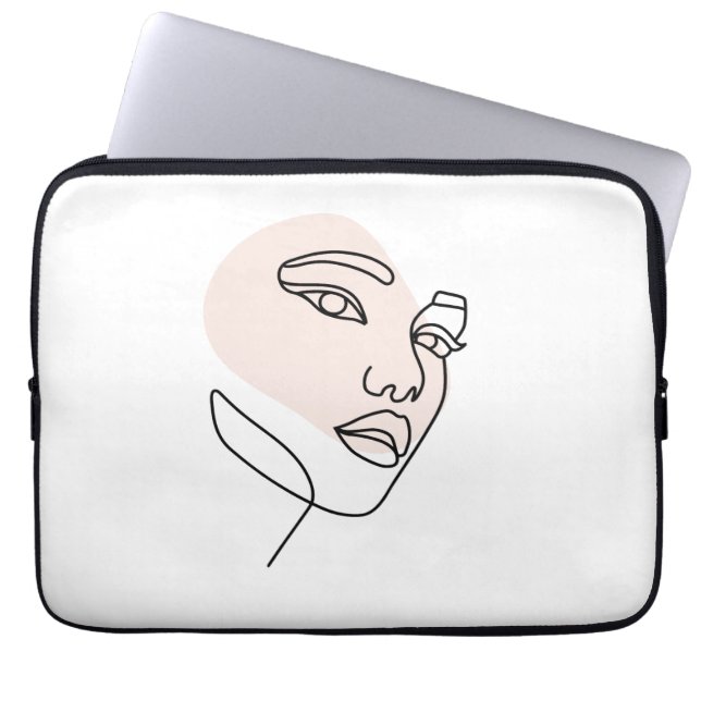 Minimalist Abstract Woman Face Line Art Drawing 2 Laptop Sleeve (Front)