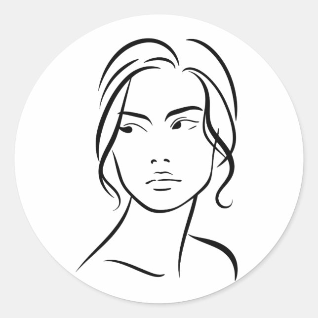 Minimalist Abstract Woman Face Line Art Drawing 4 Classic Round Sticker (Front)