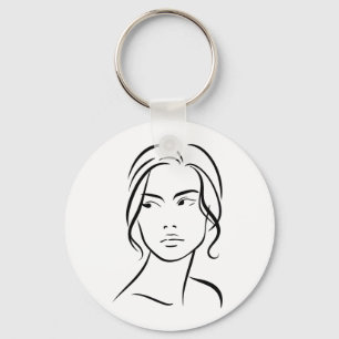 Minimalist Abstract Woman Face Line Art Drawing 4 Key Ring