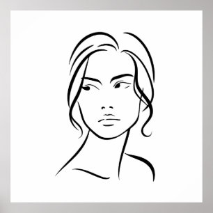 Minimalist Abstract Woman Face Line Art Drawing 4 Poster