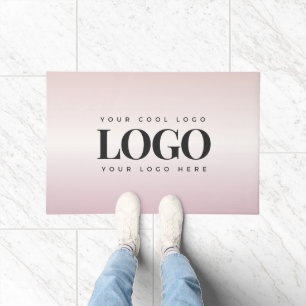 Minimalist Add Custom Business Logo Pink Gradient Doormat