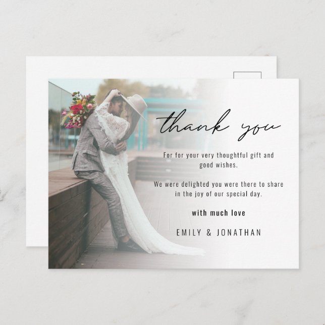 Minimalist Add Photo Wedding Photo Thank you Postc Postcard (Front/Back)