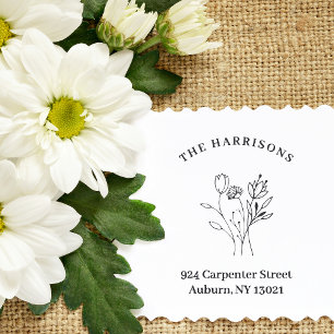 Minimalist Address Botanical Wildflowers Bouquet Rubber Stamp