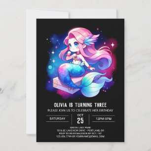 Minimalist Adorable Mermaid Birthday Invitation