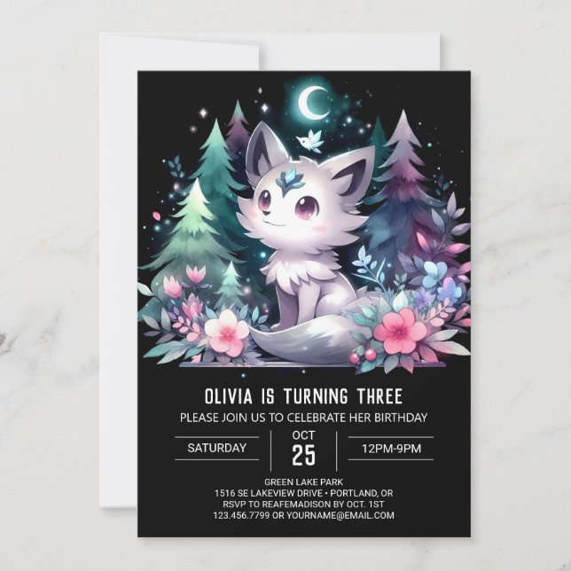 Minimalist Adorable Wolf Birthday Invitation (Front)