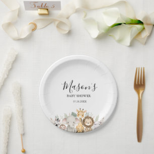 Minimalist Adventure Woodland Animals Baby Shower Paper Plate
