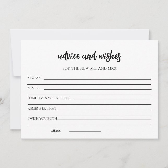Minimalist Advice and Wishes for Bride and Groom  Invitation (Front)