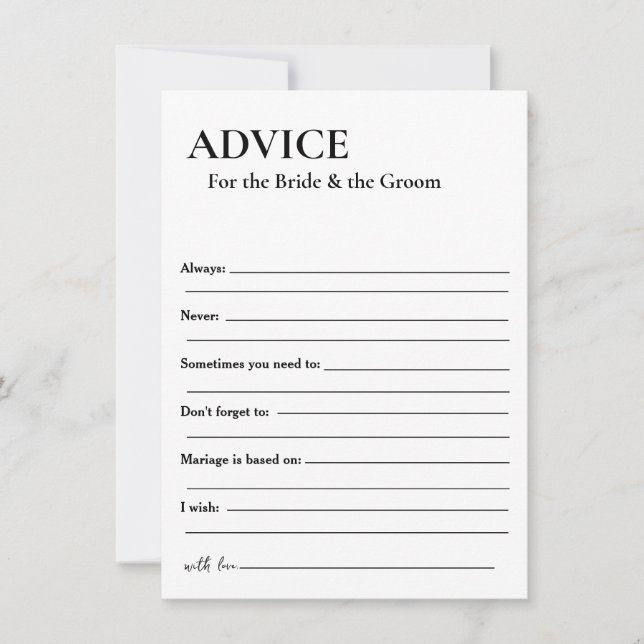 Minimalist advice for the bride and the groom game (Front)