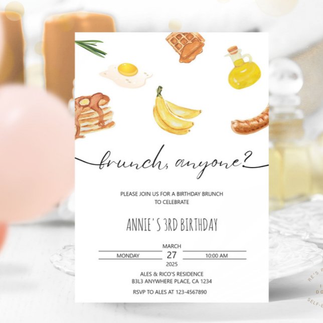 Minimalist Aesthetic Birthday Brunch Watercolor  Invitation (Creator Uploaded)