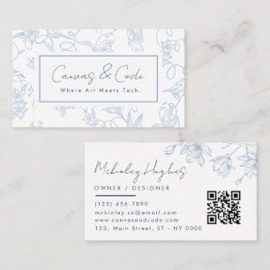 Minimalist Aesthetic Floral Lineart Soft Blue Business Card