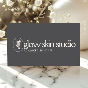 Minimalist Aesthetician Logo Skincare Luxe Charcoa Business Card