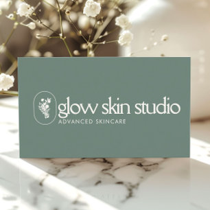 Minimalist Aesthetician Logo Skincare Sage Green Business Card