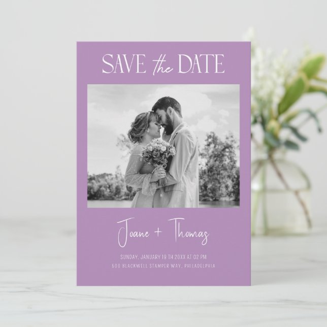 Minimalist African Violet Save The Date Wedding  Invitation (Standing Front)