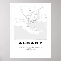 Minimalist Albany Map with Coordinates