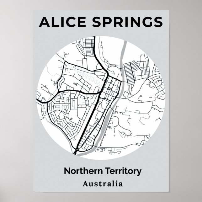 Minimalist Alice Springs Modern White Black Map  Poster (Front)