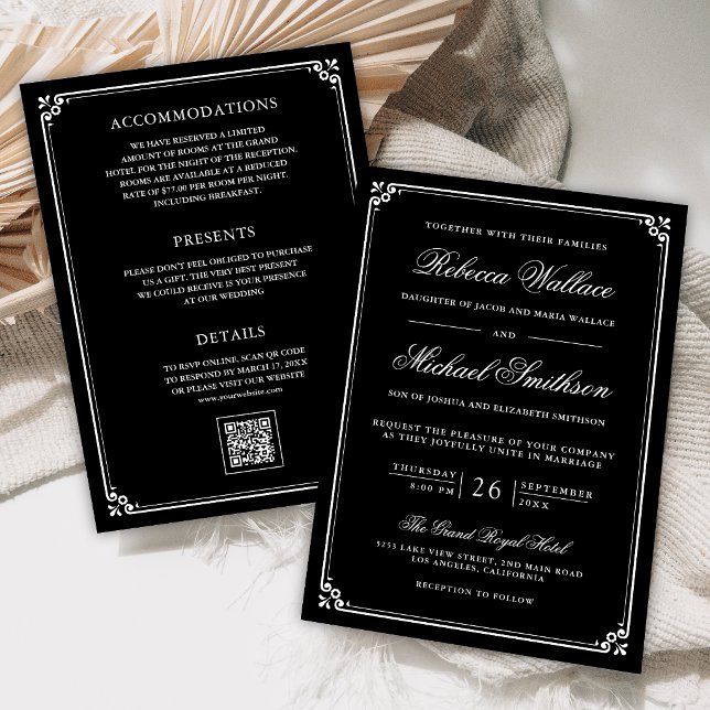 Minimalist All in One QR Code Black Wedding Invitation (Creator Uploaded)