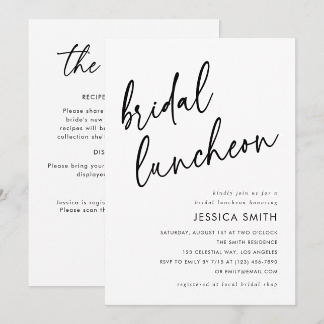 Minimalist All-in-One QR Code Bridal Luncheon Invitation (Front/Back)