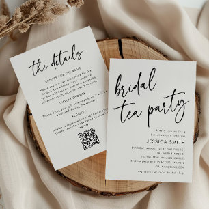Minimalist All-in-One QR Code Bridal Tea Party Invitation