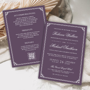 Minimalist All in One QR Code Dusty Purple Wedding Invitation